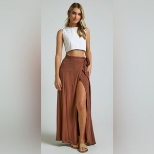Showpo Brown Maxi Wrap Skirt